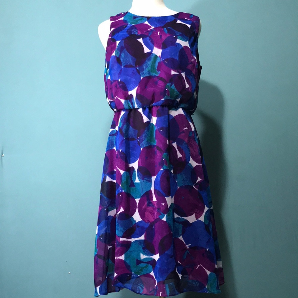 Liz Claiborne Dress polka purple blue & teal 6